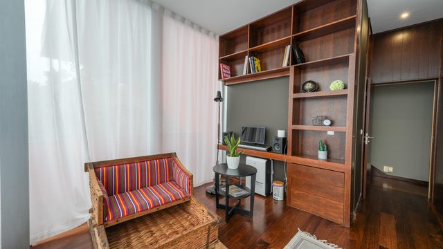 The desk and the shelves