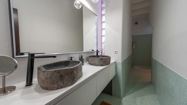 Stone basins, master bathroom