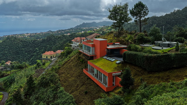 Orange on the ridge, the coast beyond