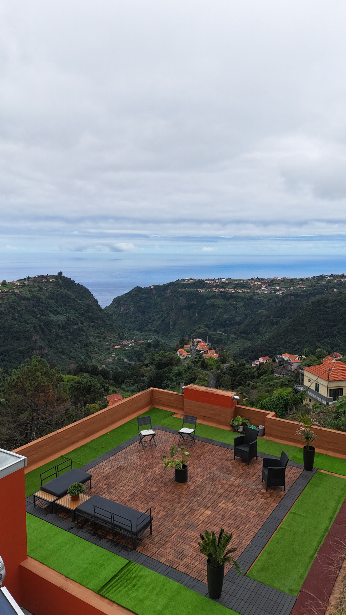 Rooftop terrace looking over the valley to the ocean