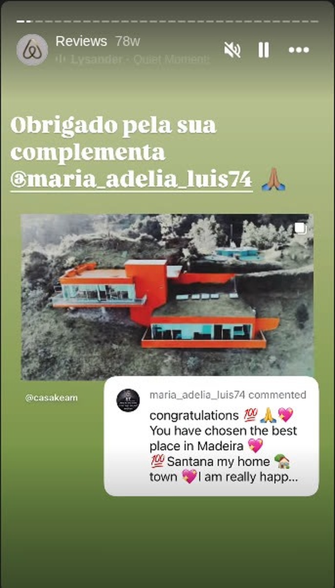 Instagram comment from maria_adelia_luis74: congratulations, you have chosen the best place in Madeira, Santana my home town