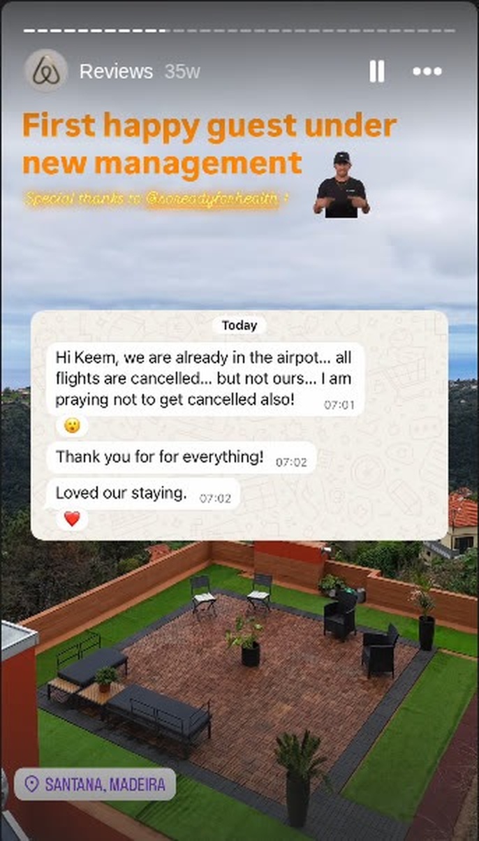 First happy guest under new management: WhatsApp from @soreadyforhealth — Thank you for everything! Loved our staying