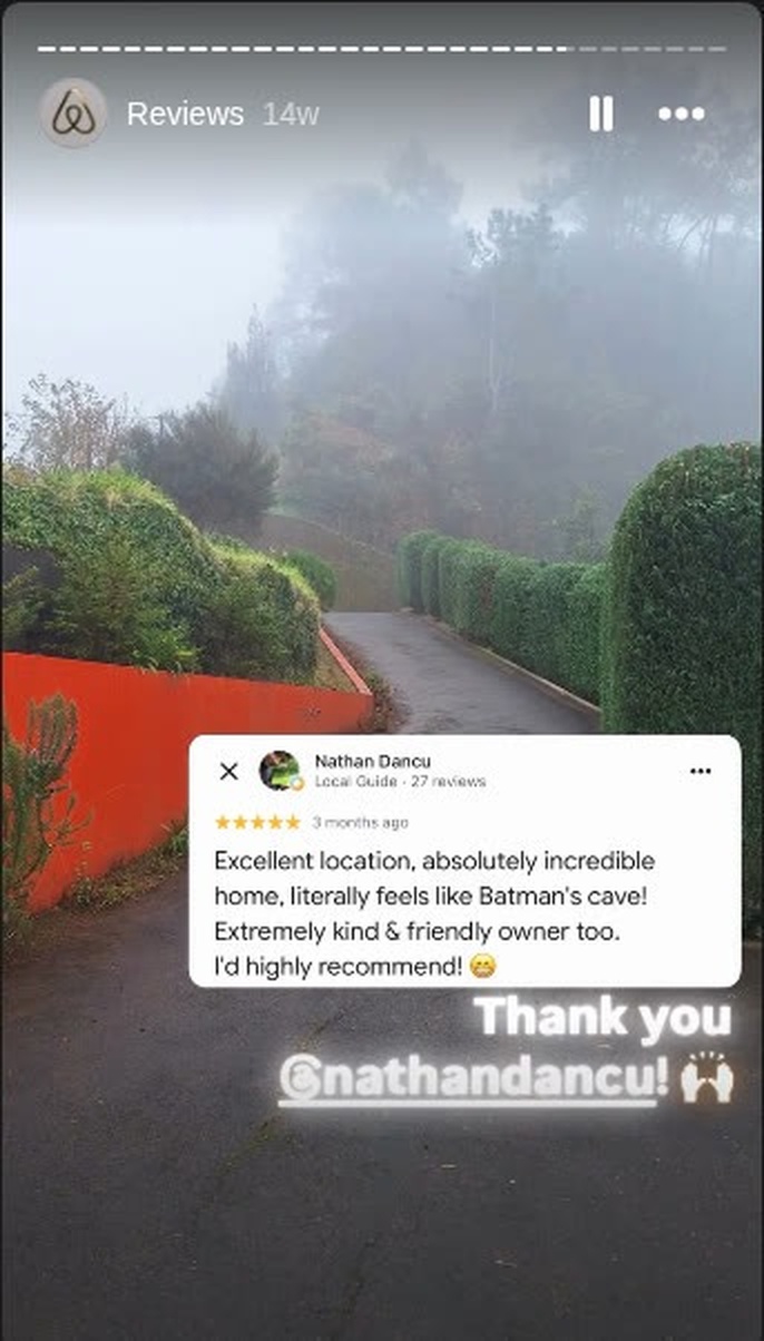 Nathan Dancu, 5 stars: Excellent location, absolutely incredible home, literally feels like Batman's cave